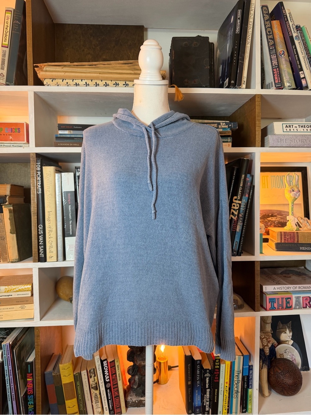 Eileen Fisher Light Blue Hooded Knit Pullover